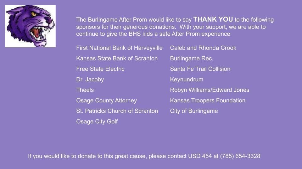 Thank you After Prom sponsors.
